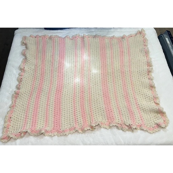 Handmade Other - Handmade Crochet Knit Baby Lap Blanket Ivory Pink Cottagecore Granny 41x34‎